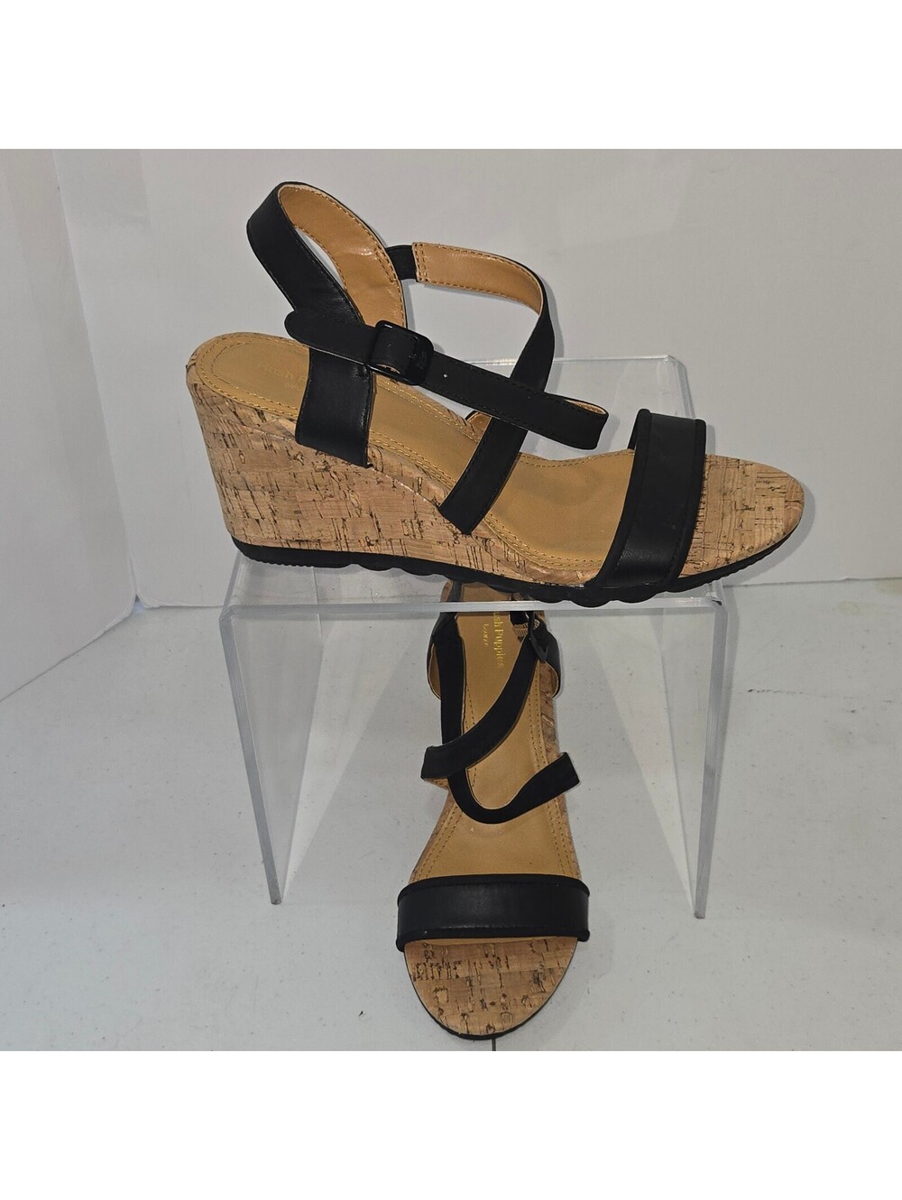 Hush Puppies Bounce Women's Pekingese Wedge Sandals Size 10M Black Ankle Strap